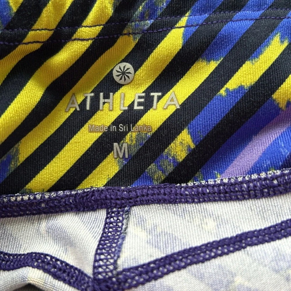 Athleta Radiant Stride Running Yoga Workout Capris Blue Yellow Size Medium
